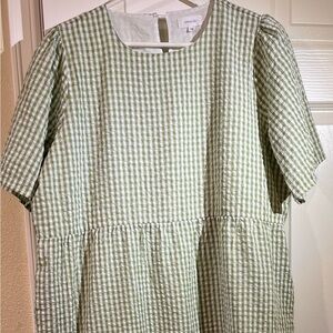 Lena & Lou 1XL Sage Green Gingham Midi Tiered Dress Pockets